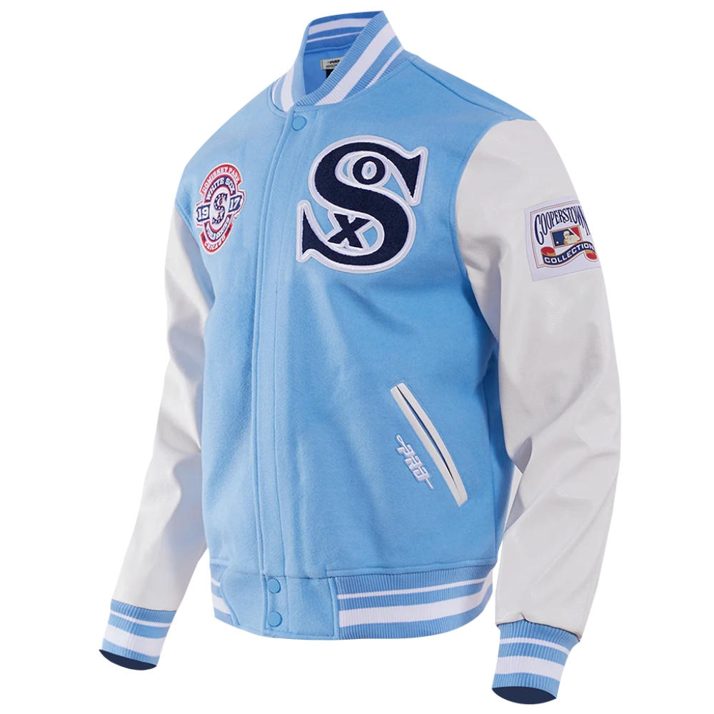 Chicago white sox retro classic wool leather varsity jacket blue white 6