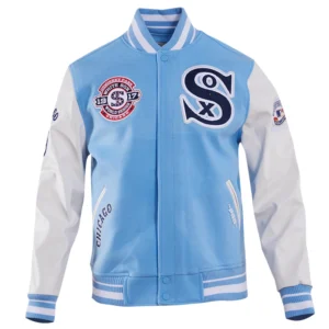 Chicago white sox retro classic wool leather varsity jacket blue white 7