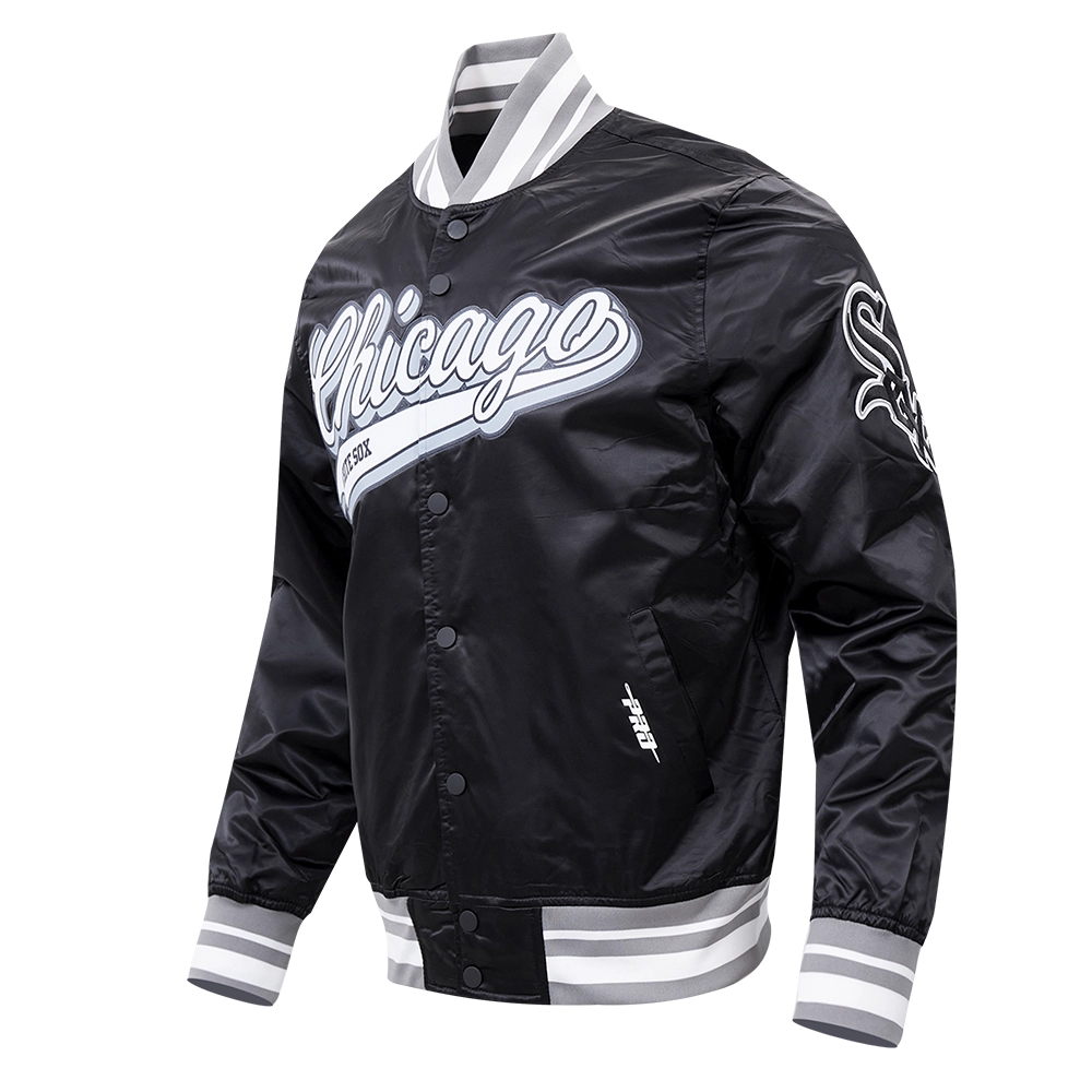 Chicago white sox script tail mens satin jacket black 1