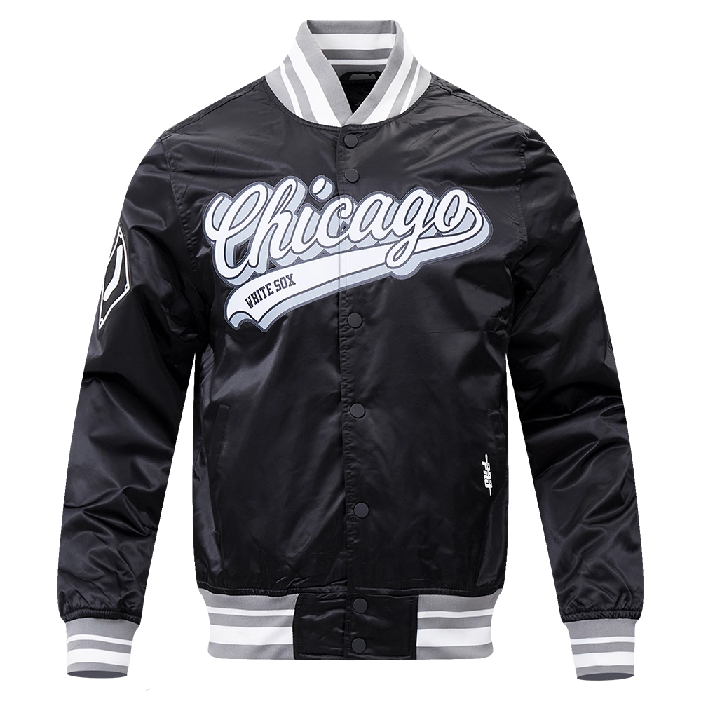 Chicago white sox script tail mens satin jacket black