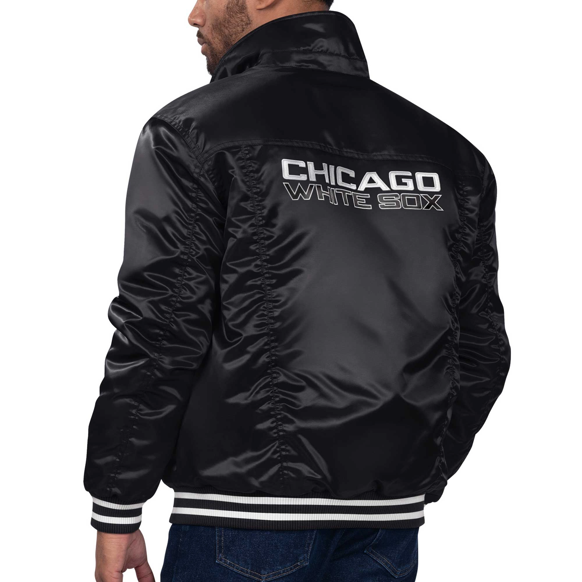 Chicago white sox silver tab satin trucker varsity black jacket 1 1