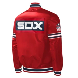Chicago white sox slider full snap satin varsity jacket red 1