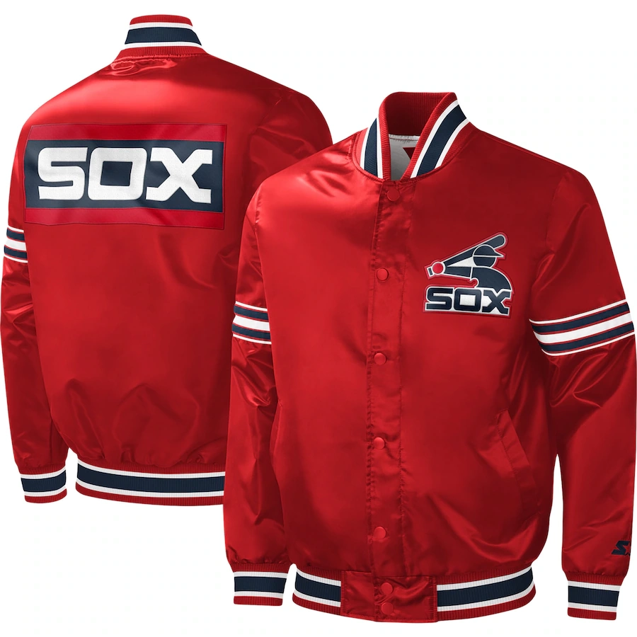 Chicago white sox slider full snap satin varsity jacket red 2