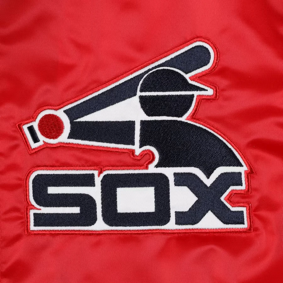 Chicago white sox slider full snap satin varsity jacket red 3
