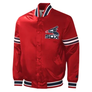 Chicago white sox slider full snap satin varsity jacket red 4