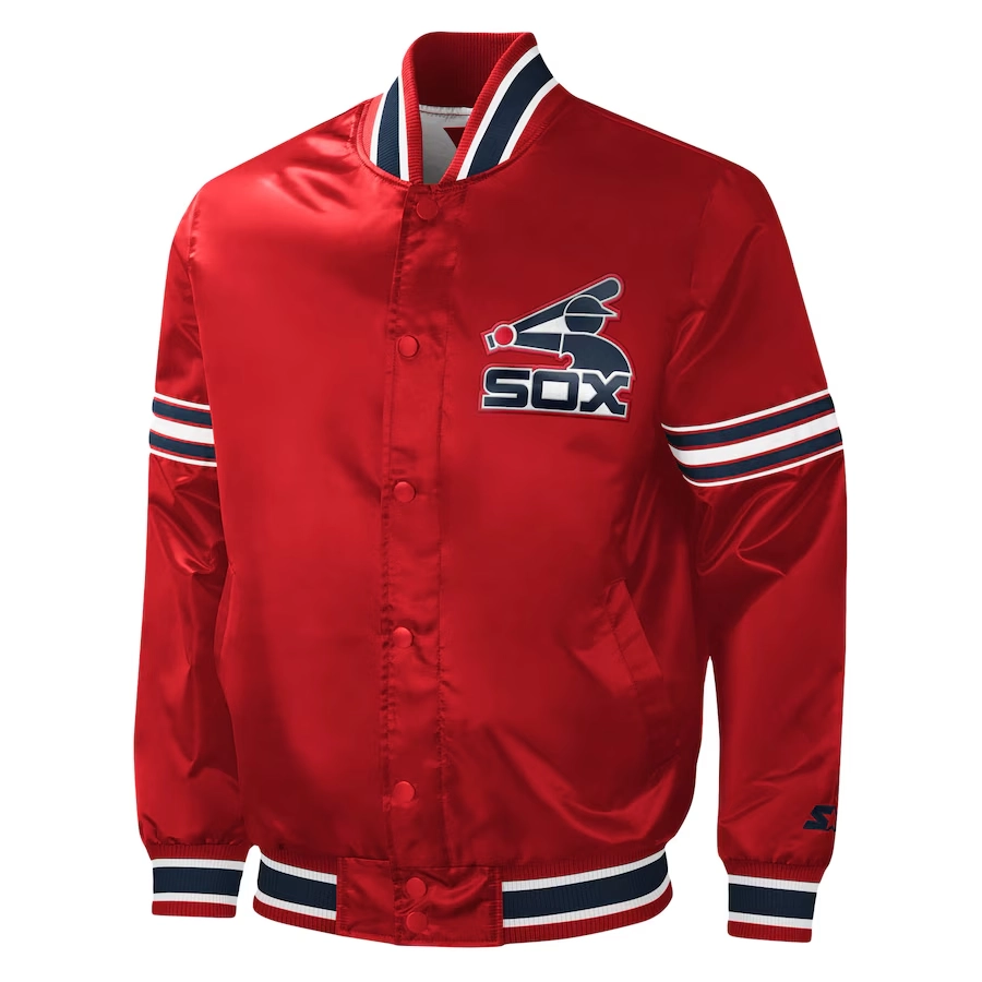 Chicago white sox slider full snap satin varsity jacket red 4