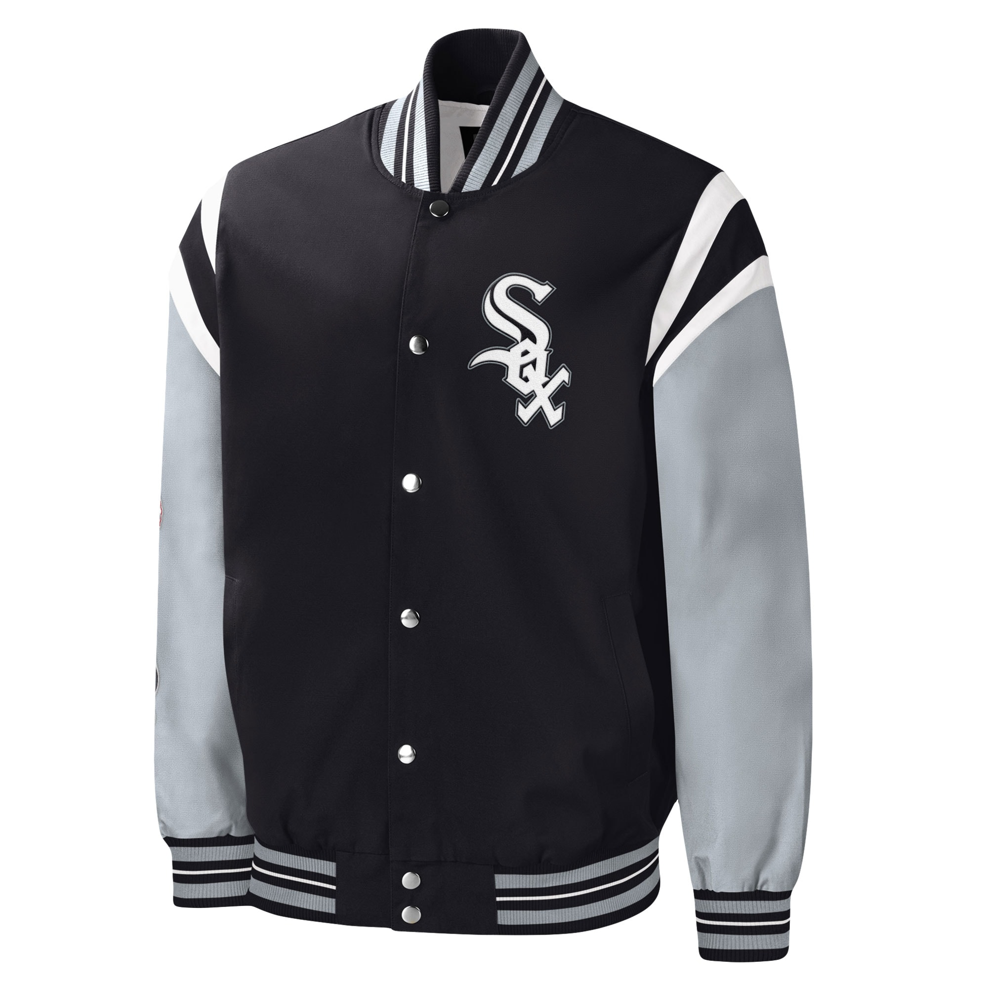 Chicago white sox title holder full snap varsity jacket black grey 1