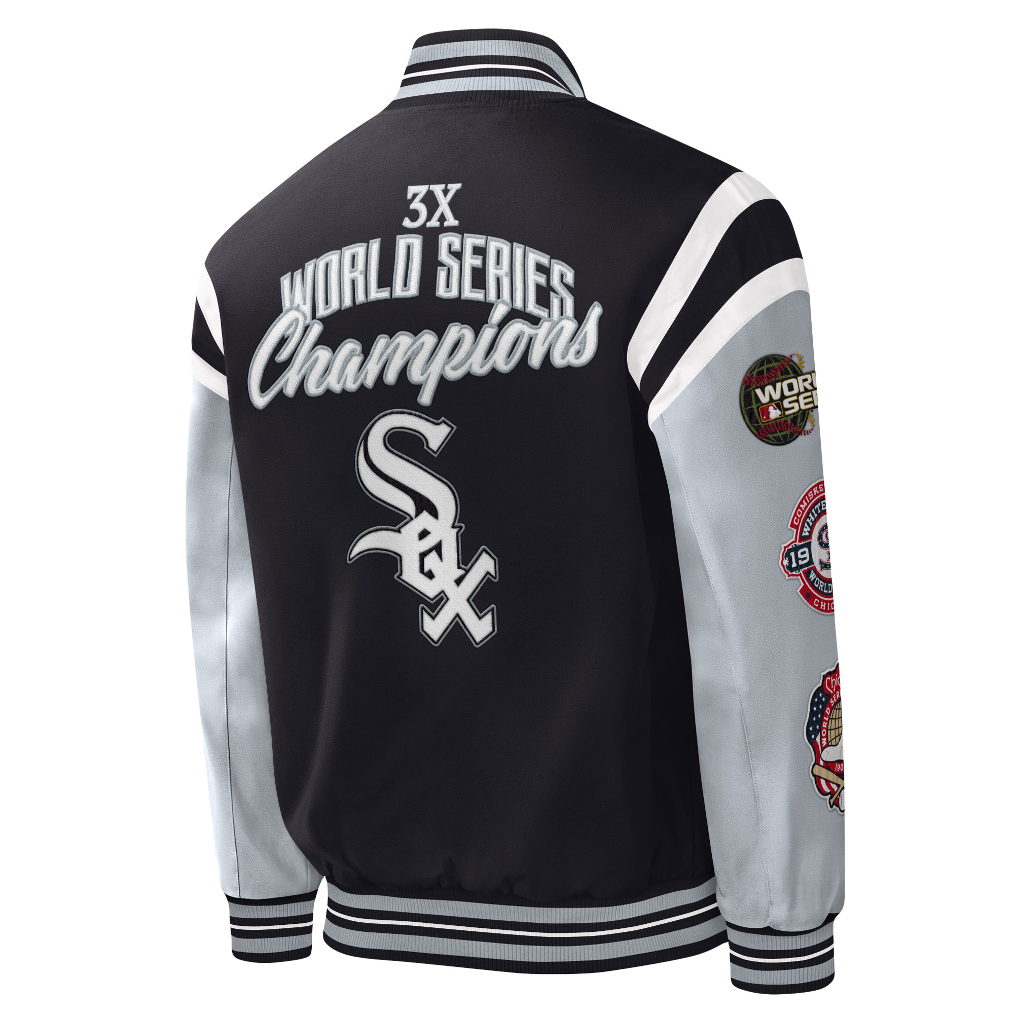 Chicago white sox title holder full snap varsity jacket black grey 2