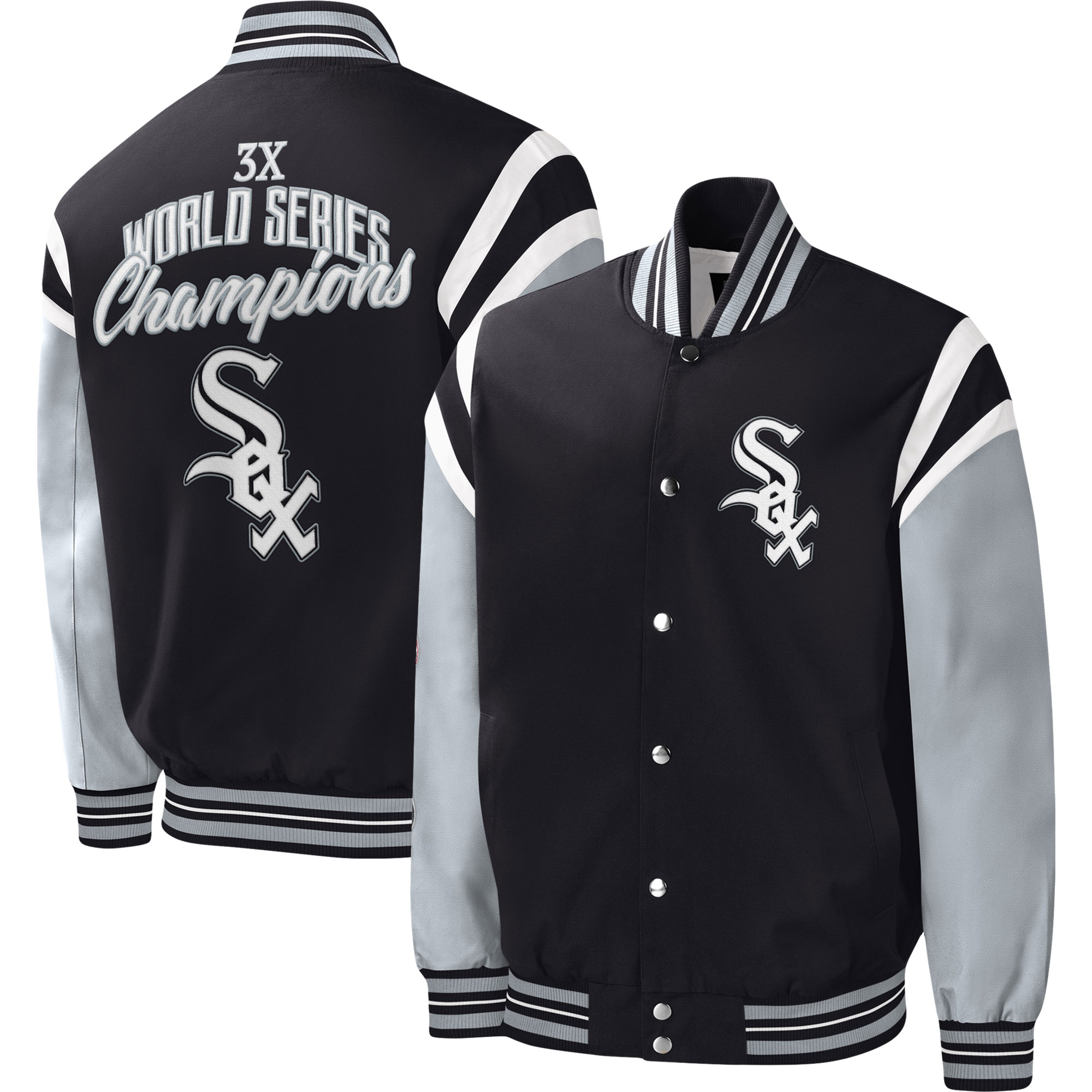 Chicago white sox title holder full snap varsity jacket black grey