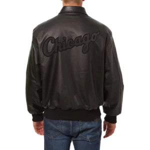 Chicago white sox tonal full leather bomber jacket black 2