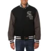 Chicago white sox two tone handcrafted logo wool varsity jacket black gray 1