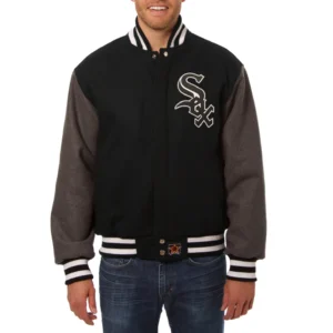 Chicago white sox two tone handcrafted logo wool varsity jacket black gray 1