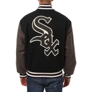 Chicago white sox two tone handcrafted logo wool varsity jacket black gray 2