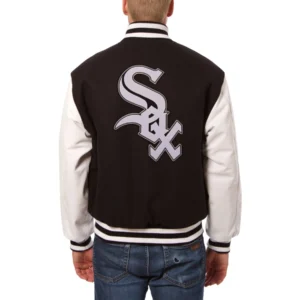 Chicago white sox two tone real wool leather varsity jacket black white 1 1 1