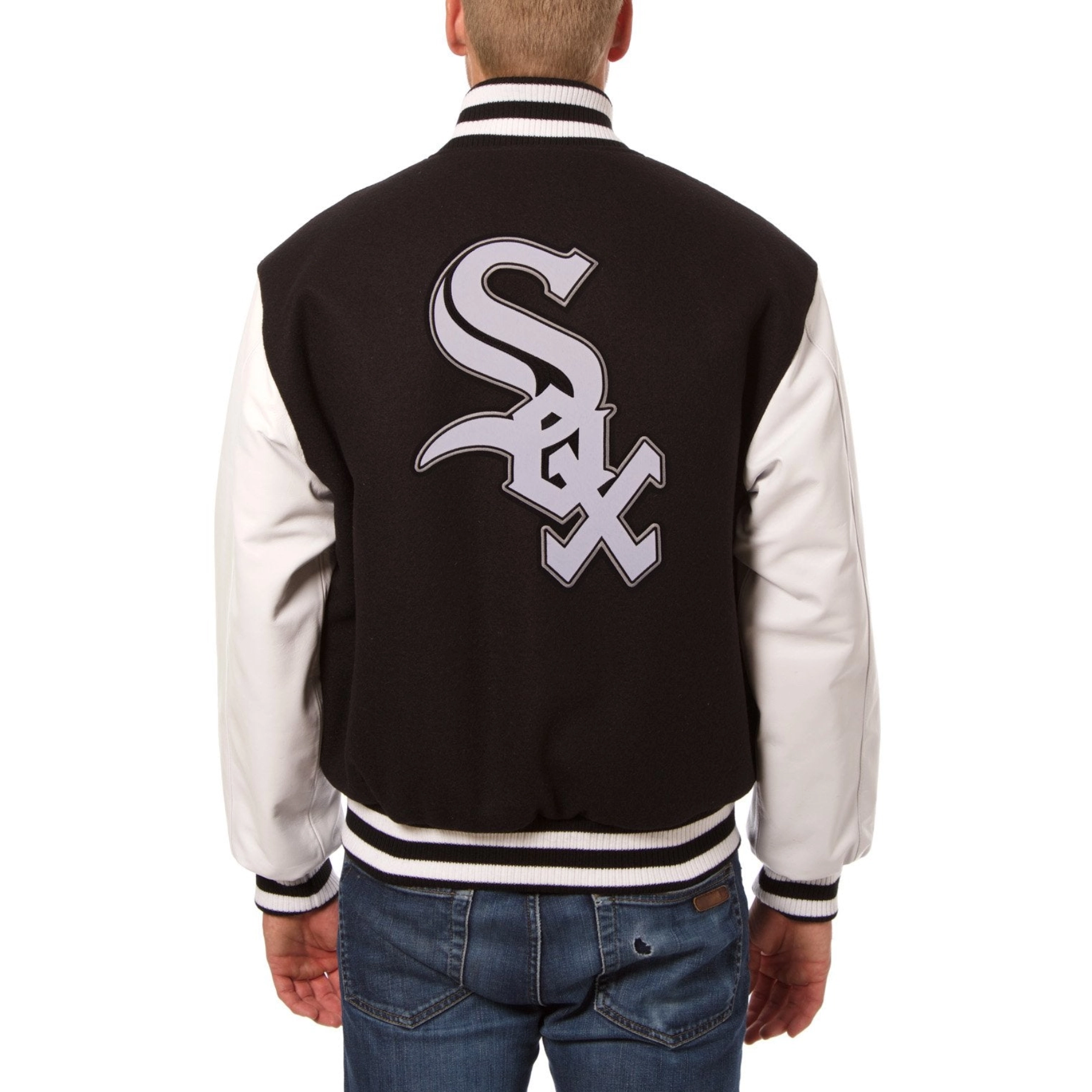 Chicago white sox two tone real wool leather varsity jacket black white 1 1 1
