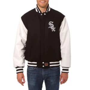 Chicago white sox two tone real wool leather varsity jacket blackwhite 1