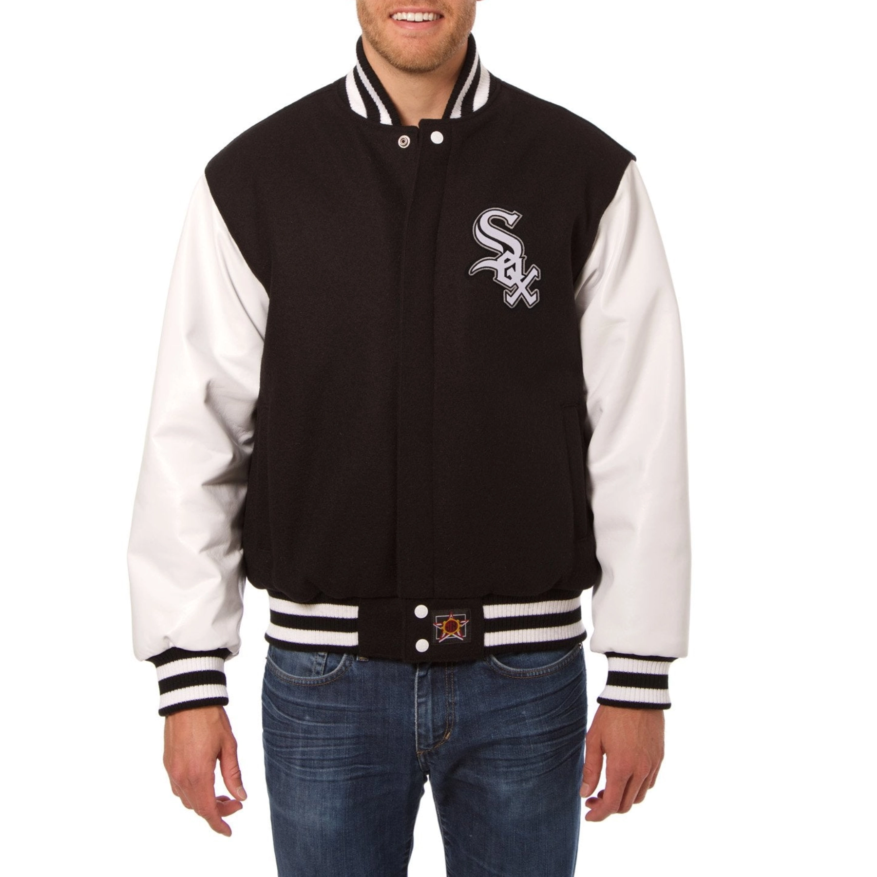 Chicago white sox two tone real wool leather varsity jacket blackwhite 1