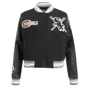 Chicago white sox womens mashup wool leather varsity jacket black 1 1