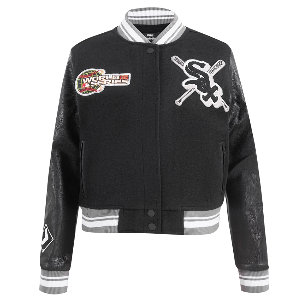 Chicago white sox womens mashup wool leather varsity jacket black 1 1