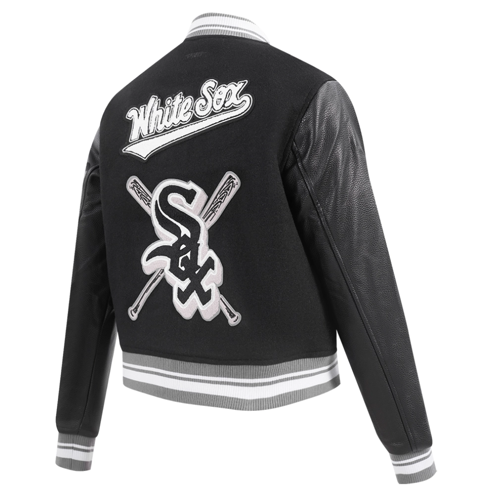 Chicago white sox womens mashup wool leather varsity jacket black 5 1