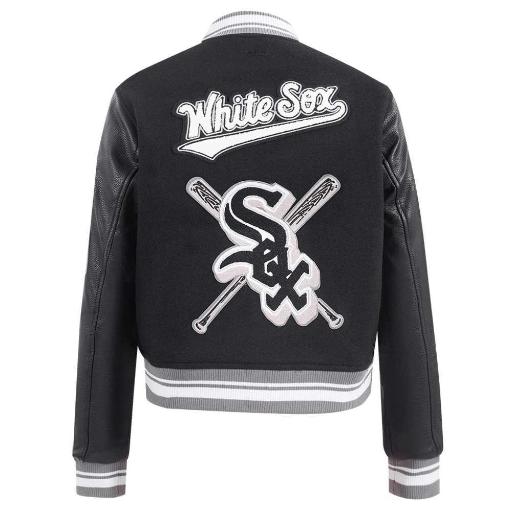 Chicago white sox womens mashup wool leather varsity jacket black 6 1