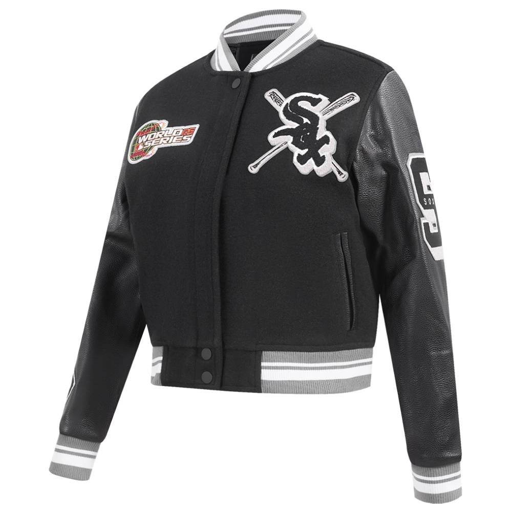 Chicago white sox womens mashup wool leather varsity jacket black 7 1