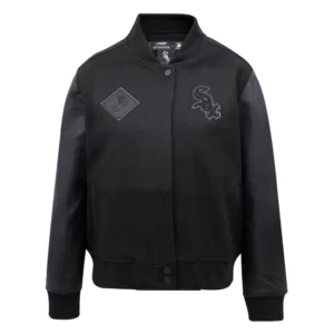 Chicago white sox womens triple black wool leather varsity jacket 1 1