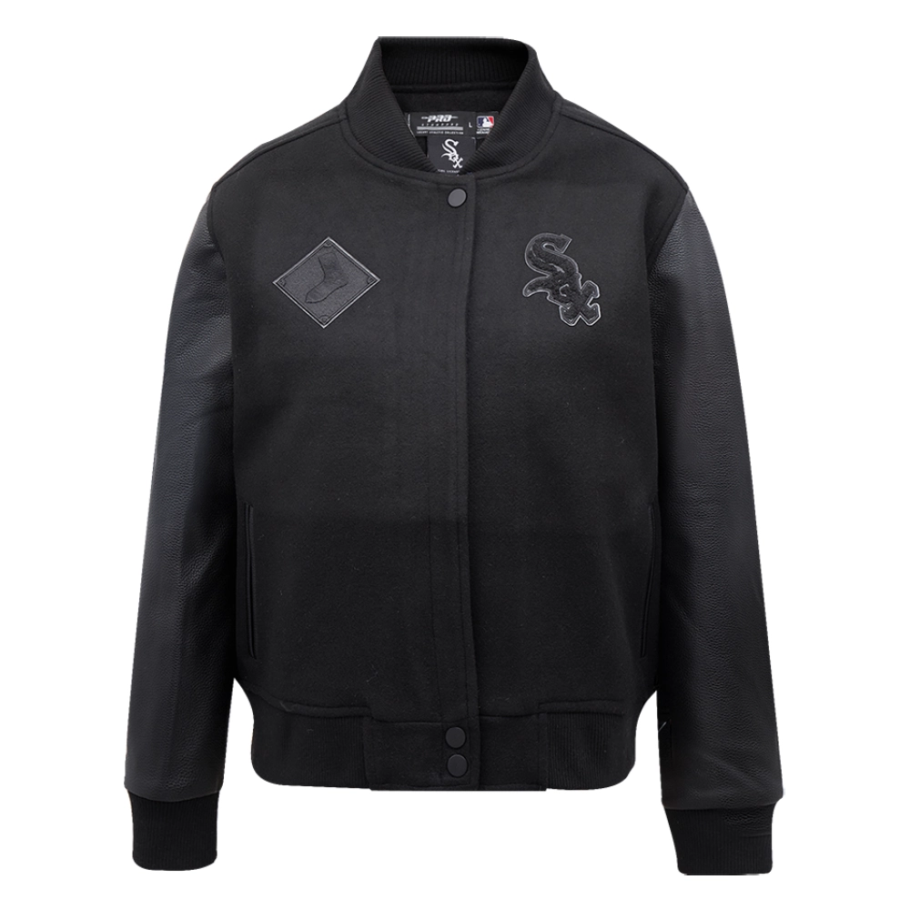 Chicago white sox womens triple black wool leather varsity jacket 1 1