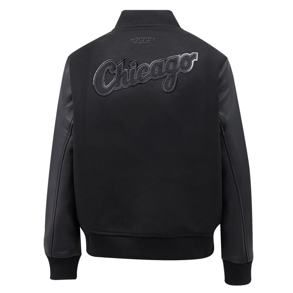 Chicago white sox womens triple black wool leather varsity jacket 4 1