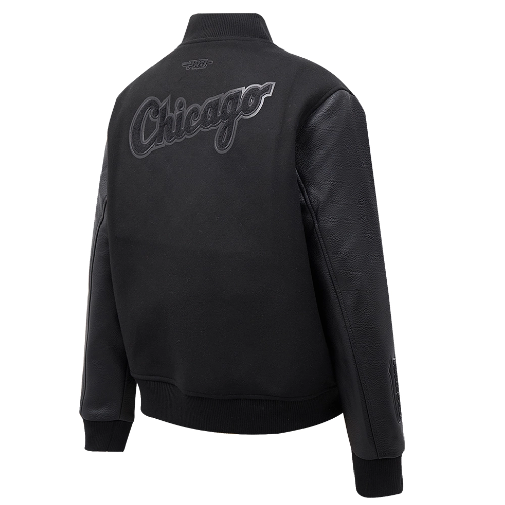 Chicago white sox womens triple black wool leather varsity jacket 5 1