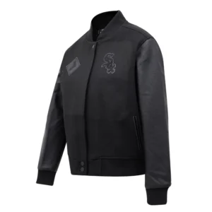 Chicago white sox womens triple black wool leather varsity jacket 6 1
