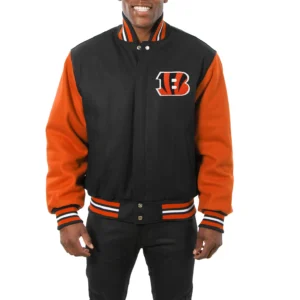 Cincinnati bengals handmade wool varsity jacket black orange 1