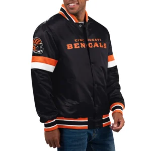 Cincinnati bengals home game full snap satin varsity jacket black 1