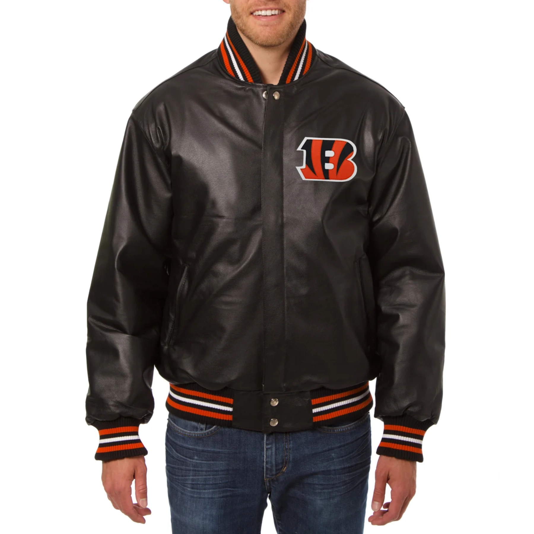 Cincinnati bengals leather varsity jacket black 1
