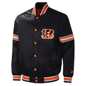 Cincinnati bengals midfield full snap satin varsity jacket black 1