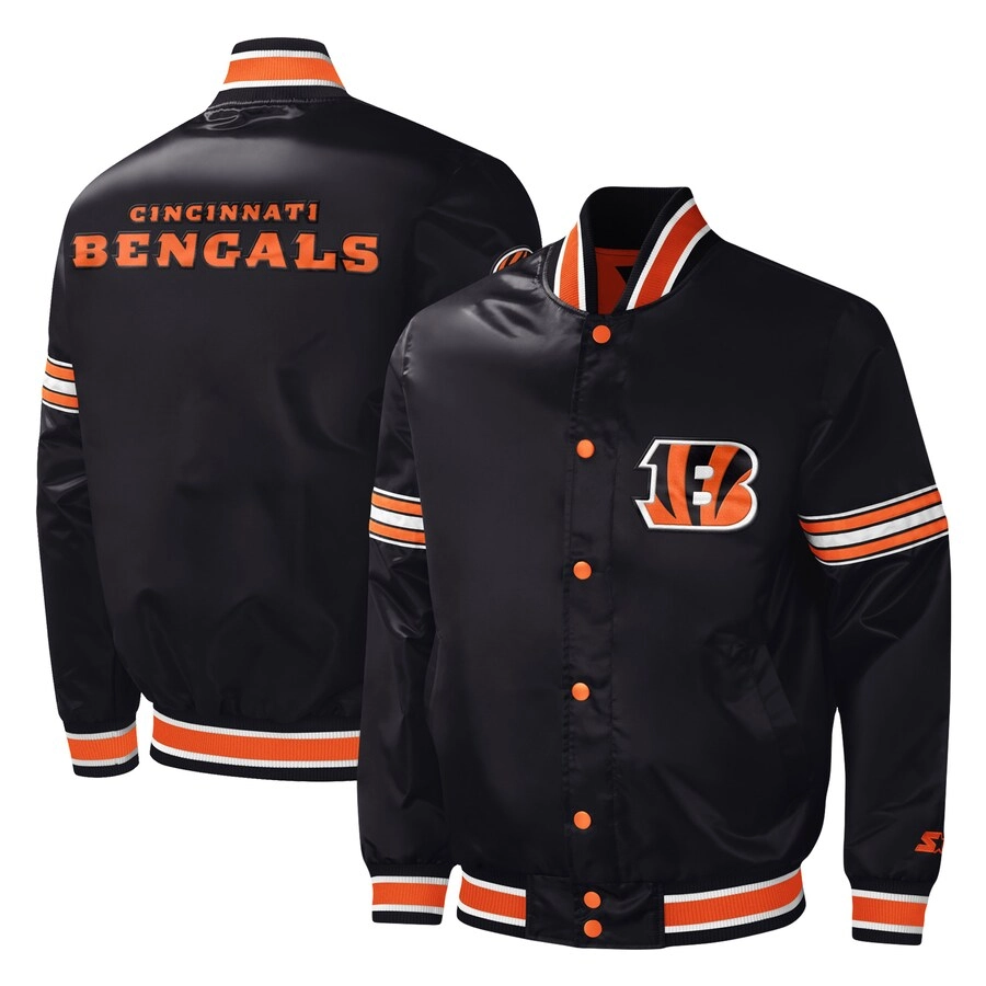 Cincinnati bengals midfield full snap satin varsity jacket black 3