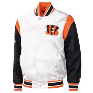 Cincinnati bengals pitch full snap satin varsity jacket white black 2