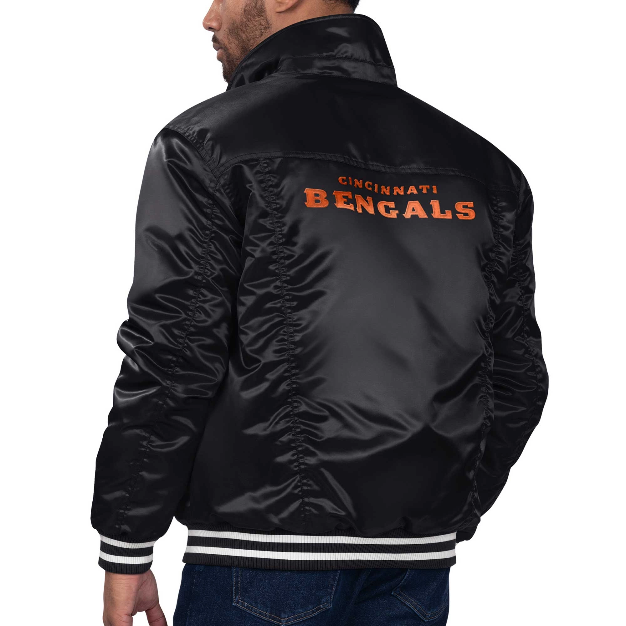 Cincinnati bengals silver tab satin trucker varsity black jacket 1 1