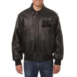 Cincinnati Bengals Shirt Collar Black Leather Bomber Jacket
