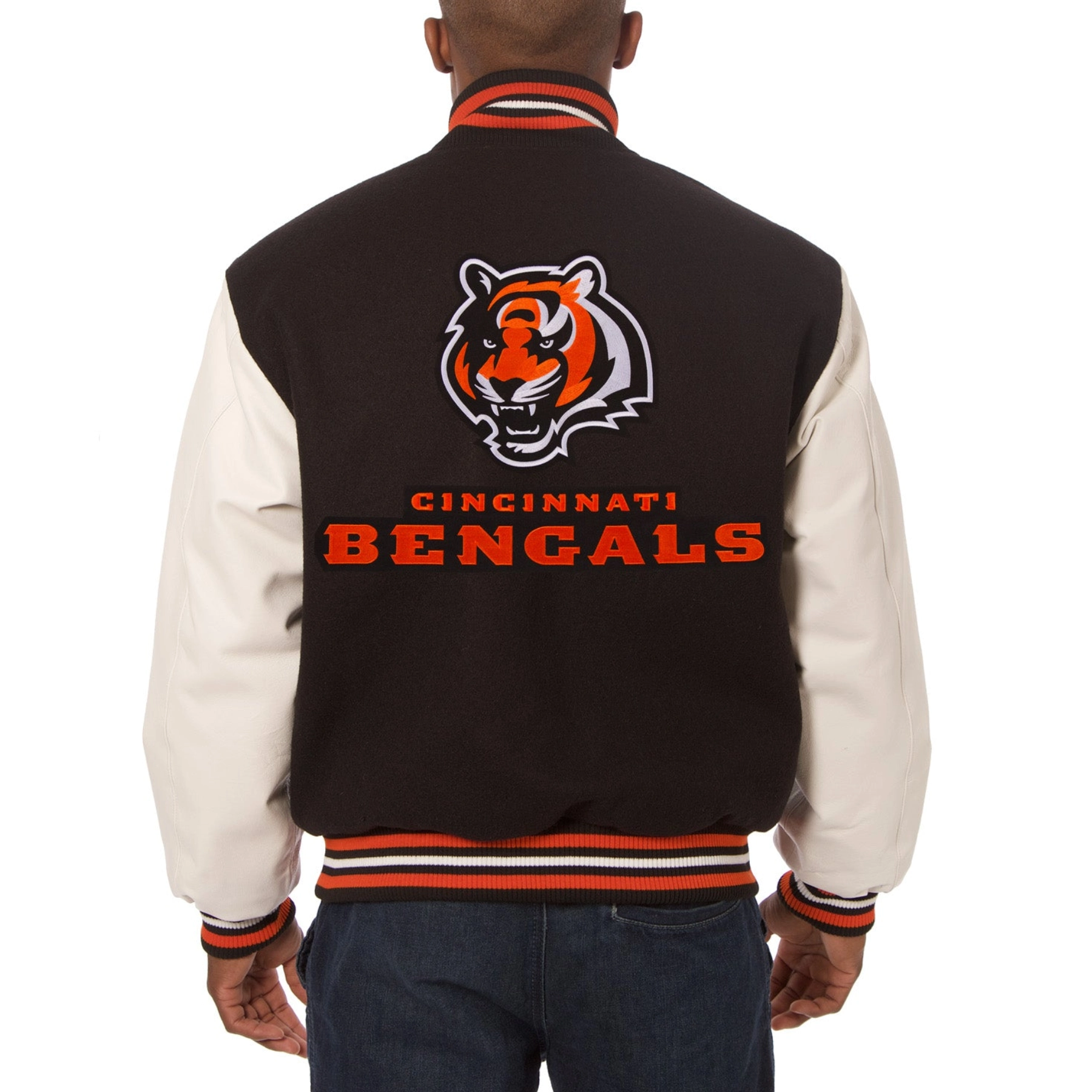Cincinnati bengals two tone wool leather varsity jacket black white 1 1
