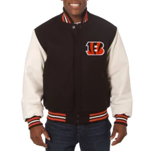 Cincinnati bengals two tone wool leather varsity jacket black white 1