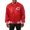 Cincinnati reds full real leather varsity jacket red 1