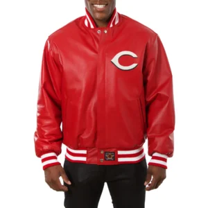Cincinnati reds full real leather varsity jacket red 1