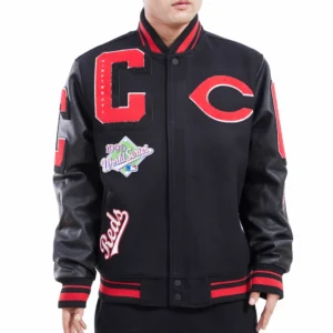 Cincinnati reds mashup full snap satin varsity jacket black 1