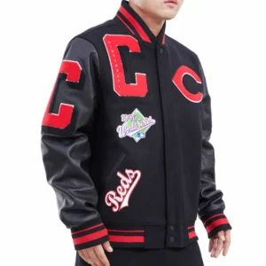 Cincinnati reds mashup full snap satin varsity jacket black 3