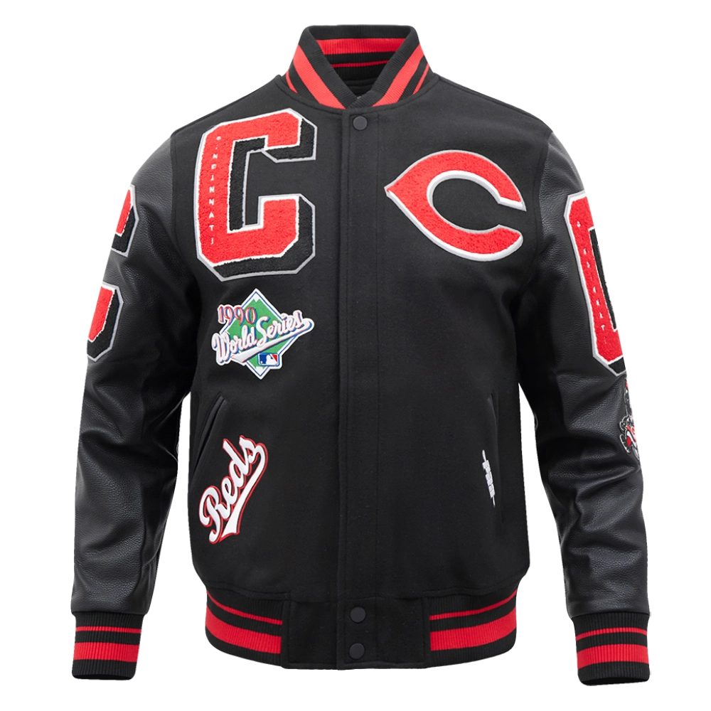 Cincinnati reds mashup wool leather varsity jacket black 1 1