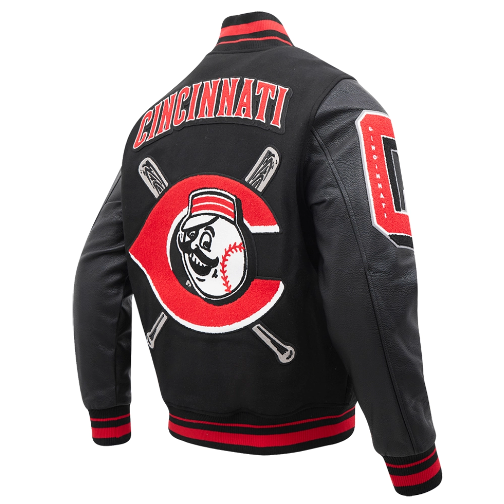 Cincinnati reds mashup wool leather varsity jacket black 5 1