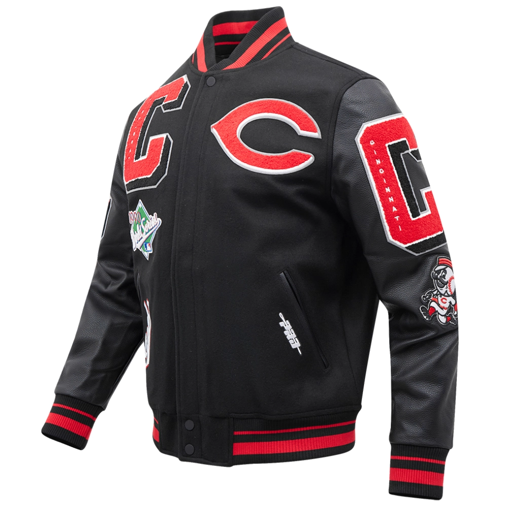 Cincinnati reds mashup wool leather varsity jacket black 6 1