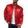 Cincinnati reds starter satin varsity trucker jacket red 1