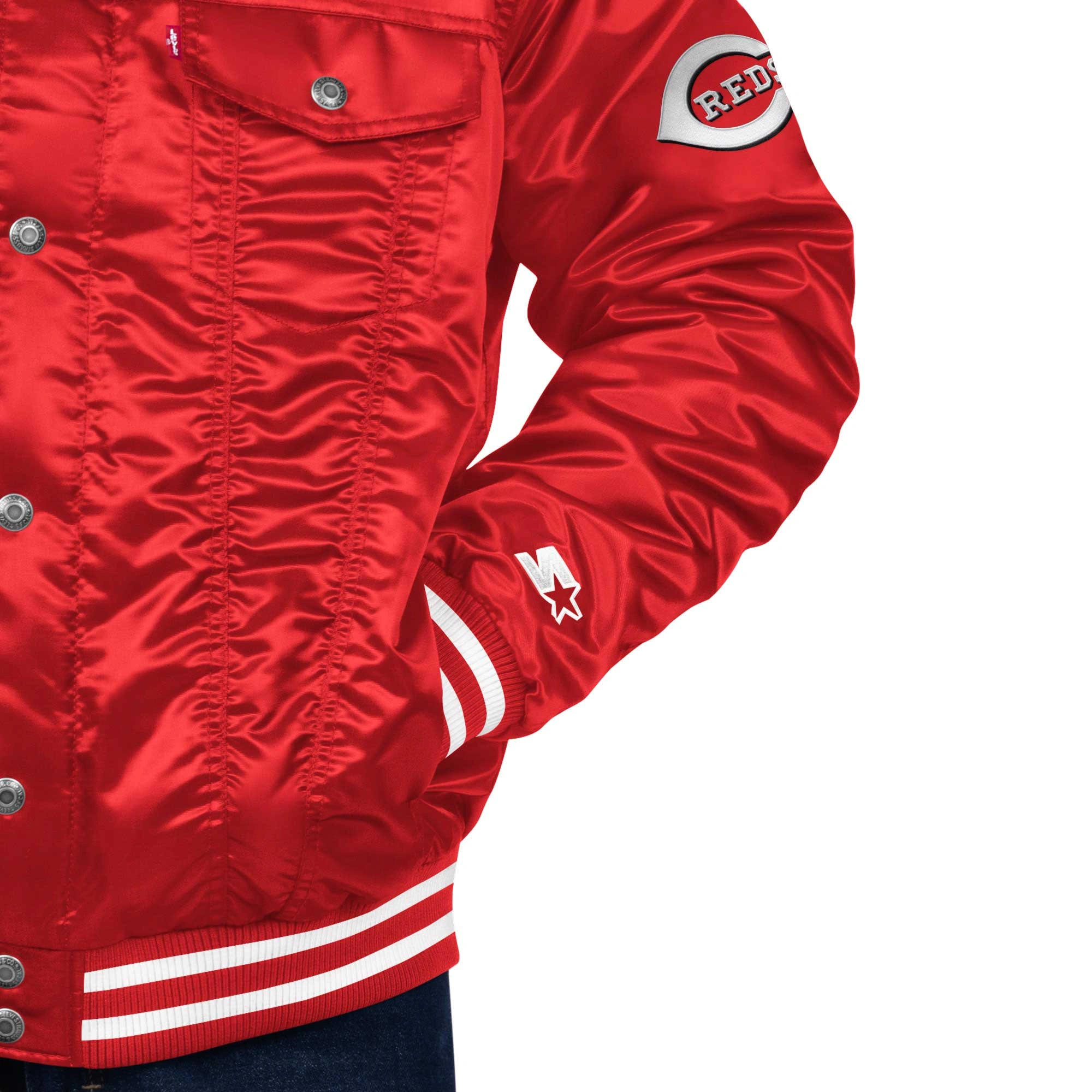 Cincinnati reds starter satin varsity trucker jacket red 2 1